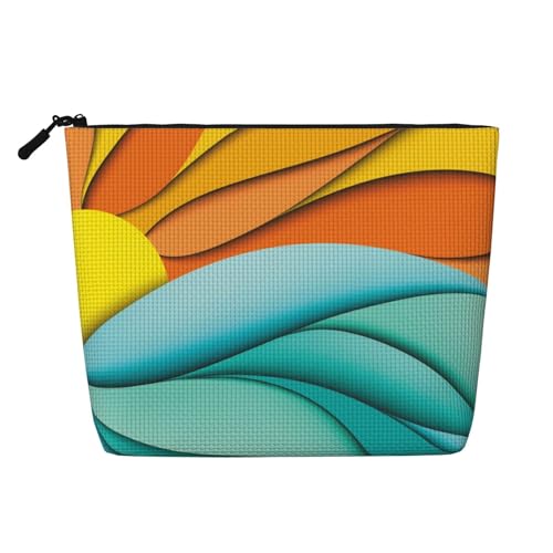 Make-up-Tasche für Damen, Motiv: Sonnenuntergang und Sonnenaufgang mit Meereswellen, mit Reißverschluss, Reise-Kosmetiktasche, Organizer, Schwarz , Einheitsgröße, Kosmetiktasche von AABSTBFM