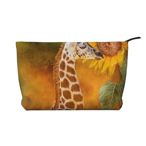 Make-up-Tasche für Damen, mit Giraffen- und Sonnenblumen-Motiv, aus Kordsamt, mit Reißverschluss, Reise-Kosmetiktasche, Organizer, Schwarz , Einheitsgröße, Kosmetiktasche von AABSTBFM