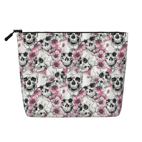 Make-up-Tasche für Damen, mit Totenkopf-Motiv, Reißverschluss, Reise-Kosmetiktasche, Organizer, Schwarz , Einheitsgröße, Kosmetiktasche von AABSTBFM