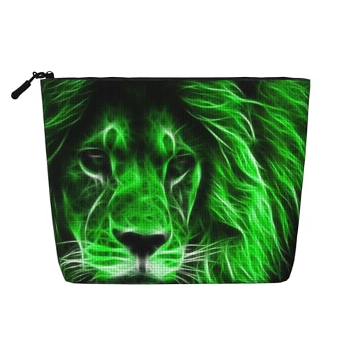 Make-up-Tasche für Damen, mit coolem Löwenmotiv, mit Reißverschluss, Reise-Kosmetiktasche, Grün, Schwarz , Einheitsgröße, Kosmetiktasche Make-up-Tasche für Damen, mit coolem Löwenmotiv, mit Reißverschluss, Reise-Kosmetiktasche, Grün, Schwarz , Einheitsgröße, Kosmetiktasche von AABSTBFM