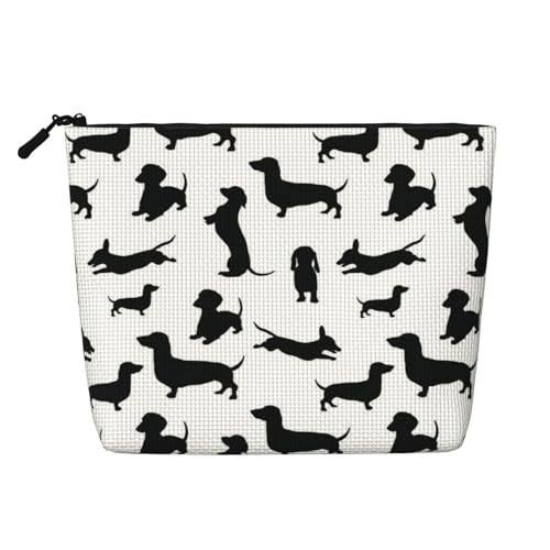 Make-up-Tasche mit Dackel-Motiv, für Damen, mit Reißverschluss, Kosmetiktasche, Organizer, Schwarz, Schwarz , Einheitsgröße, Kosmetiktasche von AABSTBFM