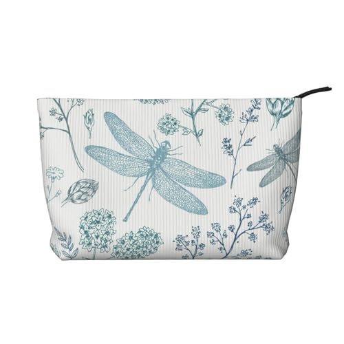 Make-up-Tasche mit Libellen-Motiv, für Damen, Kord, Make-up-Tasche, Reißverschluss, Reise-Kosmetiktasche, Organizer, Schwarz , Einheitsgröße, Kosmetiktasche von AABSTBFM