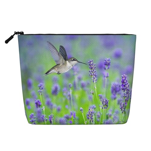 Make-up-Tasche mit Vogel in lila Lavendel, Blumenmuster, für Damen, Make-up-Tasche, Reißverschluss, Reise-Kosmetiktasche, Organizer, Schwarz , Einheitsgröße, Kosmetiktasche von AABSTBFM