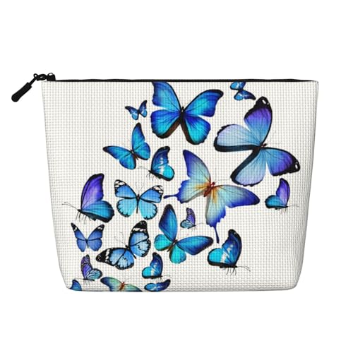 Make-up-Tasche mit blauem Schmetterlings-Motiv, für Damen, Make-up-Tasche, Reißverschluss, Reise-Kosmetiktasche, Organizer, Schwarz , Einheitsgröße, Kosmetiktasche von AABSTBFM