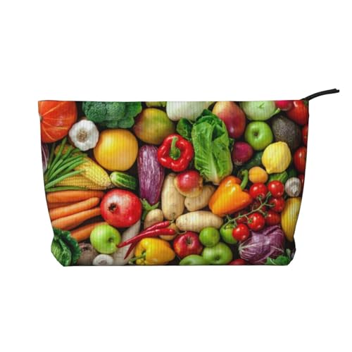 Make-up-Tasche mit frischem Obst und Gemüse, bedruckt, für Damen, aus Kord, Make-up-Tasche, Reißverschluss, Reise-Kosmetiktasche, Organizer, Schwarz , Einheitsgröße, Kosmetiktasche Make-up-Tasche mit frischem Obst und Gemüse, bedruckt, für Damen, aus Kord, Make-up-Tasche, Reißverschluss, Reise-Kosmetiktasche, Organizer, Schwarz , Einheitsgröße, Kosmetiktasche von AABSTBFM