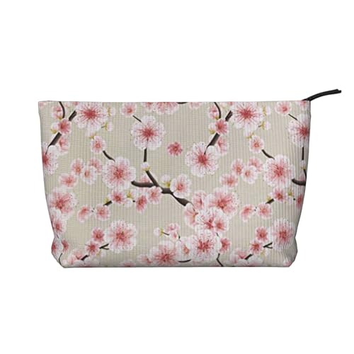 Make-up-Tasche mit rosa Kirschblüten für Damen, Kord, Make-up-Tasche, Reißverschluss, Reise-Kosmetiktasche, Organizer, Schwarz , Einheitsgröße, Kosmetiktasche von AABSTBFM