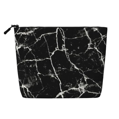 Make-up-Tasche mit schwarzem Marmor-Aufdruck, für Damen, Make-up-Tasche, Reißverschluss, Reise-Kosmetiktasche, Organizer, Schwarz , Einheitsgröße, Kosmetiktasche von AABSTBFM