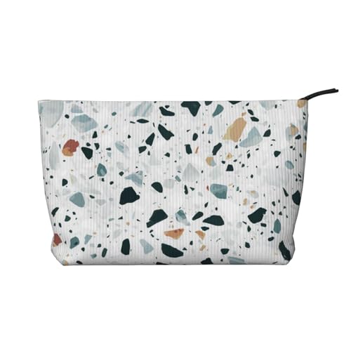 Make-up-Tasche mit weißem Terrazzo-Druck, für Damen, Kord, Make-up-Tasche, Reißverschluss, Reise-Kosmetiktasche, Organizer, Schwarz , Einheitsgröße, Kosmetiktasche von AABSTBFM