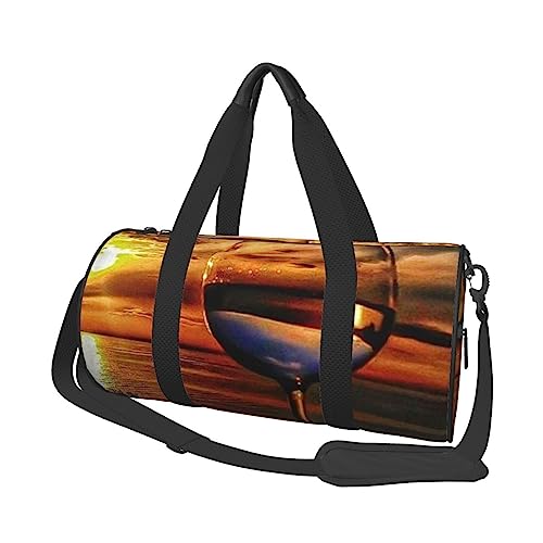 Onyx Stone Reisetasche, rund, großes Fassungsvermögen, leicht und langlebig, ideales Geschenk für Wandern, Urlaub, Geschäftsreisen und mehr, Weinglas Sunset, Einheitsgröße von AABSTBFM