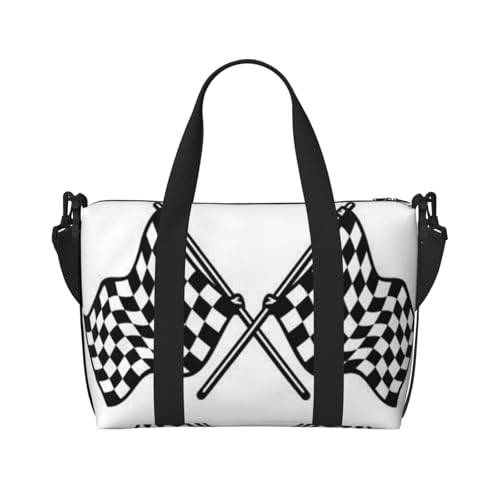 Reisetasche mit karierter Flagge, bedruckt, für Damen und Herren, Wochenend-Übernachtungstasche mit verstellbarem Schultergurt und Griff, Schwarz , Einheitsgröße, Reisetasche Reisetasche mit karierter Flagge, bedruckt, für Damen und Herren, Wochenend-Übernachtungstasche mit verstellbarem Schultergurt und Griff, Schwarz , Einheitsgröße, Reisetasche von AABSTBFM