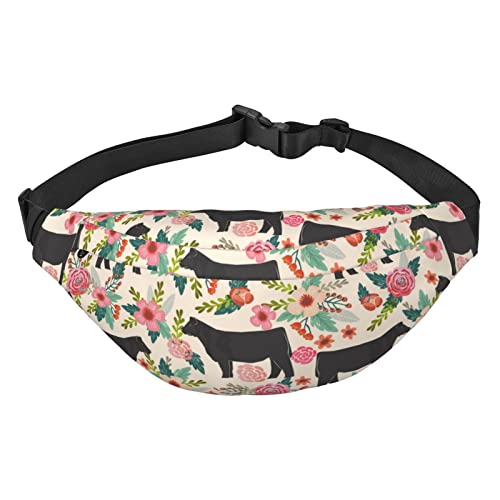 Schöne Hu-bedruckte Hüfttasche für Damen und Herren – für Reisen, Laufen, Crossbody, Bauchtasche, Gürteltasche, Pink Flower Show Steer Cows Cattle2, Einheitsgröße von AABSTBFM