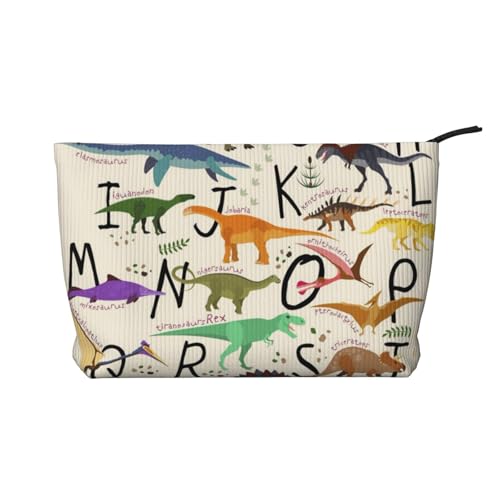 Stilvolle Make-up-Tasche für Damen, Motiv: Alphabete mit Dinosauriern, bedruckt, Kord, Make-up-Tasche, Reißverschluss, Reise-Kosmetiktasche, Organizer, Schwarz , Einheitsgröße, Kosmetiktasche von AABSTBFM
