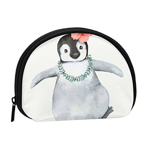 Strand-Palmen, Münztasche, Muschel, Mini-Tasche, Geldbörse, Wickeltasche für Damen, Mädchen, Kinder, Pinguin mit Blumen, Einheitsgröße, Münztasche von AABSTBFM