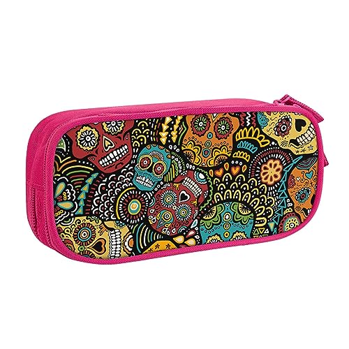 Sugar and Skulls Style Pencil Case Pen Pouch Bag with Zipper, Black Large Capacity Pencil Box for School, Office and Travel, rose, Einheitsgröße, Schulranzen von AABSTBFM