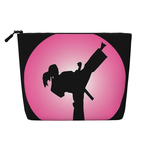 Taekwondo-Design bedruckte Make-up-Tasche für Damen, Make-up-Tasche, Reißverschluss, Reise-Kosmetiktasche, Organizer, Schwarz , Einheitsgröße, Kosmetiktasche von AABSTBFM
