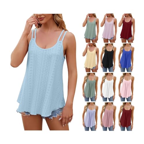 2024 Damen Spaghetti Tops Sommer Tanktop Bluse Ärmellose Basic Shirt Sommer Strand Bluse Oberteile Lässiges Tank Top Leichte Cami Oberteile Off Shoulder Shirt von AACH