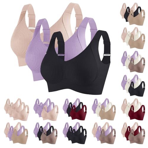 3er Pack BH Damen Ohne Bügel Sport BHS Push Up Brüste Verstellbarem Seamless Bra Bequem Tshirt Bralette Weicher Schlaf Unterwäsche Starker Halt Yoga Bustier Große Brüste Bustiers von AACH