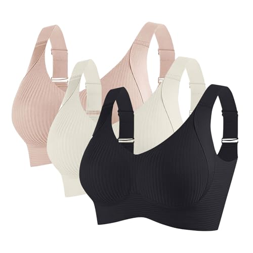 3er Pack BH Damen Ohne Bügel Sport BHS Push Up Brüste Verstellbarem Seamless Bra Bequem Tshirt Bralette Weicher Schlaf Unterwäsche Starker Halt Yoga Bustier Große Brüste Bustiers von AACH