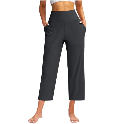 7/8 Hose Damen Sommer Sporthose Straight Leg Hosen Yoga Fitness Jogginghose Solide Lässig Marlenehose Trendy Laufhosen Passform High Waist Arbeitshose Pilates Yogahose mit Taschen von AACH