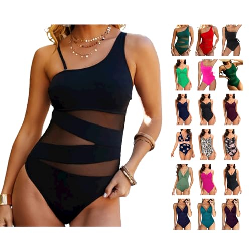 AACH Badeanzug Damen Push up Bauchweg One Shoulder Schwarz Badeanzug Bademode Badeanzüge Schwimmanzug Einteiliger Sport Kleider Strand Sommer Bustier Monokini befristetes Angebot Heute Werkzeug von AACH