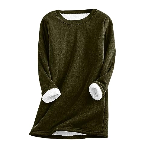 AACH Damen Fleece Pullover Winter Warme Sweatshirt Große Größen Unterhemd Sweatshirts Qversized Langarmshirt Kaschmir Pulli Langarm Shirts Plus Dicker Oberteil Warmes Einfarbig Tops von AACH