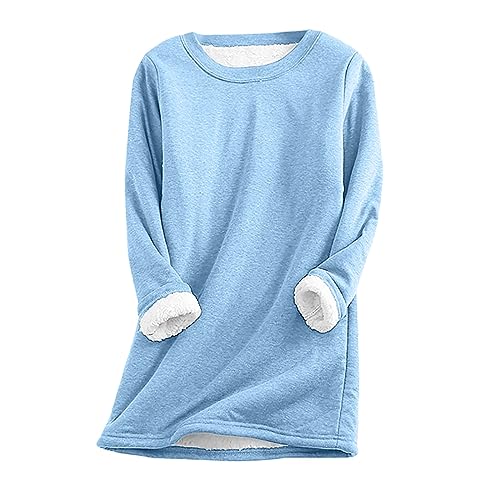 AACH Damen Fleece Pullover Winter Warme Sweatshirt Große Größen Unterhemd Sweatshirts Qversized Langarmshirt Kaschmir Pulli Langarm Shirts Plus Dicker Oberteil Warmes Einfarbig Tops von AACH