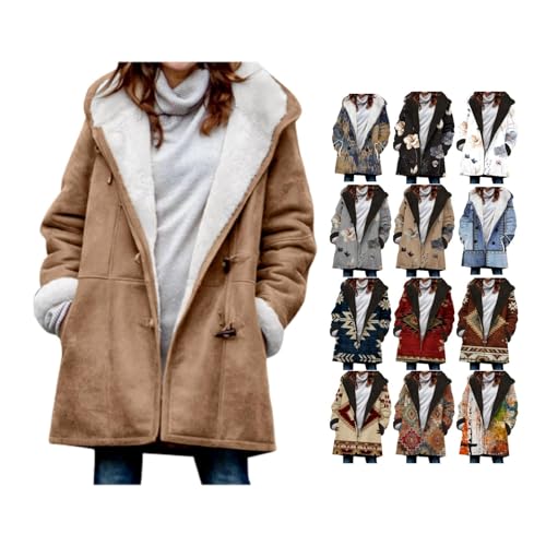 AACH Damen Fleecejacke Übergröße Plüschmantel Teddy-Fleece Mantel Warme Kapuzenpullover Winter Outdoor Kapuzenjacke mit Kapuze Lange Dickes Wintermantel Innenfleece Warm Winterjacke von AACH