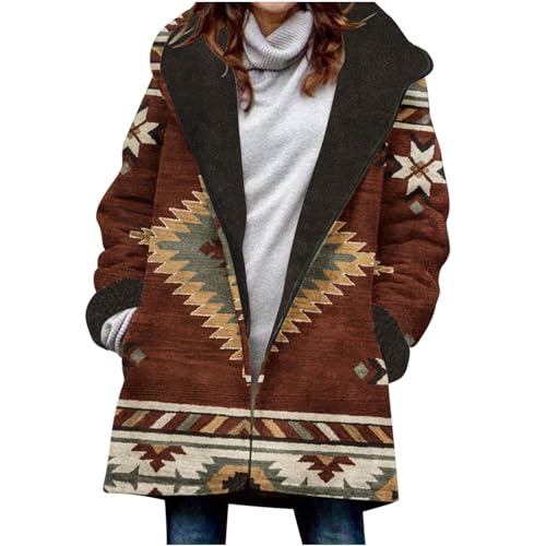 AACH Damen Hoodie Fleecejacke Lang Fleece Winterjacke Warme mit Knöpfen Sweatjacke Warm Plüschjacke Einfarbig Casual Mantel Winter Dicke Warm Kapuzenpullover mit Kapuze Kapuzenjacke von AACH