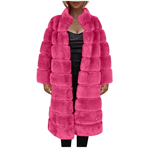 AACH Damen Jacke Winterparka Kunstfell Overcoat Kunstfell Mantel Modisch Elegant Plüschmantel Winter Dicker Pelzmantel Lässig Lange Felljacke Flauschige Warme Wintermantel Plüschjacke von AACH