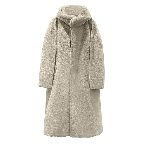 AACH Damen Jacke Winterparka Lang Einfarbig Mantel Kunstfell Hooded Overcoat Kunstfell Mantel Modisch Elegant Plüschmantel Winter Dicker Lässig Pelzmantel Verdickte tages deal von AACH