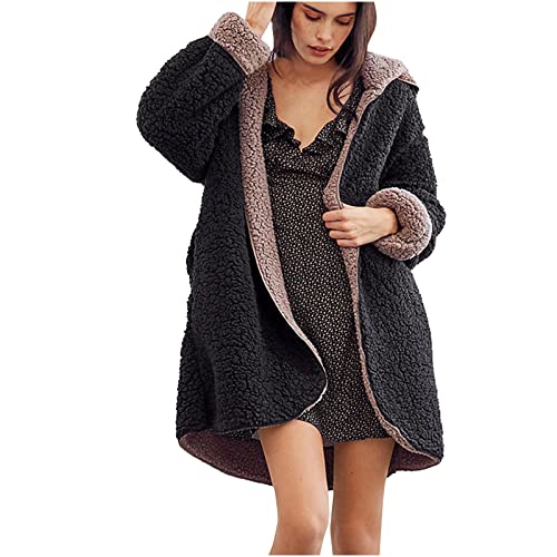 AACH Damen Jacket Hoodies Teddy Fleece Kapuzenpullover Herbst Winter Warm Oberteil Langarm Einfarbig Casual Sweatshirt Kapuzenpullover Pullover Hohe Qualität Elegant Hoodie Sweatshirt von AACH