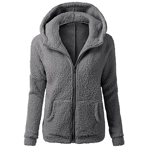 AACH Damen Kapuzenjacke Warm Fleece Sweatjacke mit Reißverschluss Herbst Winter Plüschjacke Teddy Hoodie Jacke Casual Warme Wintermantel Einfarbig Fleecejacke mit Tasche Winterjacke von AACH