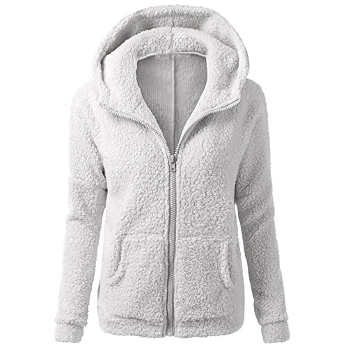 AACH Damen Kapuzenjacke Warm Fleece Sweatjacke mit Reißverschluss Herbst Winter Plüschjacke Teddy Hoodie Jacke Casual Warme Wintermantel Einfarbig Fleecejacke mit Tasche Winterjacke von AACH