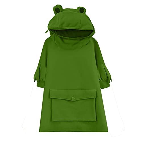 AACH Damen Kapuzenpullover Hoodie Einfarbig Sweatshirt Pullover Übergangsjacke Süßes Frosch Sweatjacke mit Kapuze Kapuzenjacke Einfarbig Casual Sweatshirtjacke mit Große Tasche Jacke von AACH