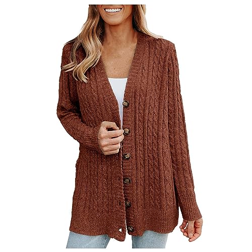 AACH Damen Lang Strickjacke Oversize Langarm Sweater Cardigan Casual Bequem Strickmantel Herbst Lang Outerwear mit Knöpfen Strickcardigan Winterjacke Damen Sale von AACH