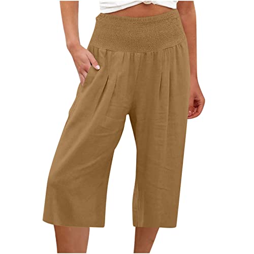 AACH Damen Leinenhose Leichte Sommerhose Weite Freizeithose und Elastischer Bund mit Kordelzug Freizeithose Einfarbiges Lässig Stoffhose Weites Bein Strandhosen blitzangebote von AACH