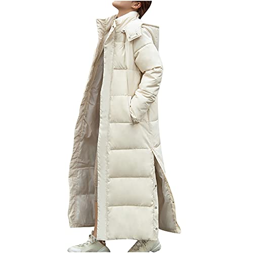 AACH Damen Steppmantel Winter Warme Jacke Winddichter Daunenmantel Parka Jacke Baumwolle Einfarbig Fellkapuze Kapuzenjacke Mode Warme Wintermantel Lang Mantel mit Kapuze Winterjacke von AACH