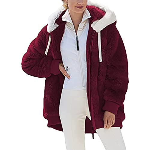 AACH Damen Teddy Fleecejacke mit Kapuze Plüschjacke Warme Winter Flauschjacke Warm Mantel Casual Kapuzenjacke mit Reißverschluss Hoodie Softjacket Bequem Weich Winterjacke Locker Plüschmantel von AACH
