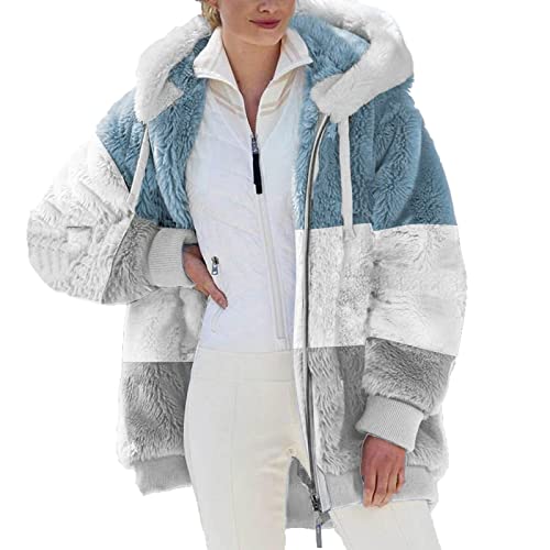 AACH Damen Teddy Fleecejacke mit Kapuze Plüschjacke Warme Winter Flauschjacke Warm Mantel Casual Kapuzenjacke mit Reißverschluss Hoodie Softjacket Bequem Weich Winterjacke Locker Plüschmantel von AACH