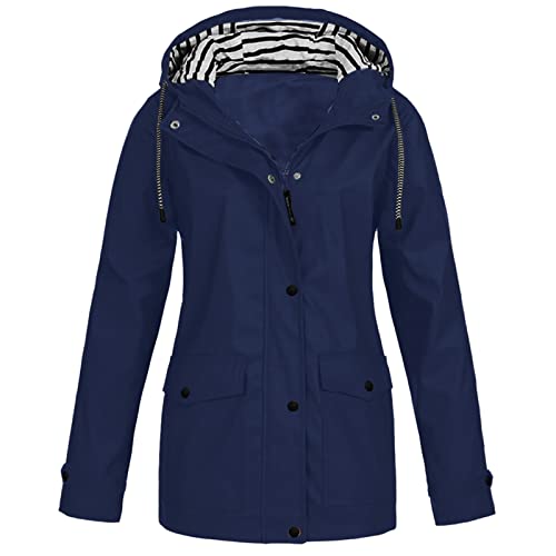 AACH Damen Wasserdicht Windbreaker Atmungsaktiv lässig Windjacke Winddicht Leichte Regenjacke Einfarbige Jacke Outdoor Regenmantel Plus Größe Wanderjacke mit Kapuze Übergangsjacke von AACH