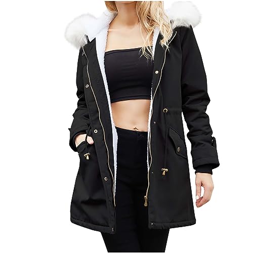 AACH Damen Winterjacke Parka Jacke Fellkapuze Kapuzenjacke Warme sportlicher Mantel mit Kordelzug Outdoorjacke mit Kapuze Wintermantel Winter Verdickte Winterparka Dicke Warm Plüschjacke von AACH