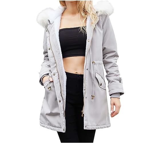 AACH Damen Winterjacke Parka Jacke Fellkapuze Kapuzenjacke Warme sportlicher Mantel mit Kordelzug Outdoorjacke mit Kapuze Wintermantel Winter Verdickte Winterparka Dicke Warm Plüschjacke von AACH