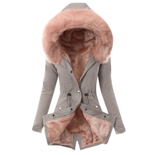 AACH Damen Wintermantel Warmer Steppmantel Lang mit abnehmbarem Kunstfell und Kapuze Schneesternchen Winterjacke Thermo Fleece Winterparka Dickes Winter Parka Baumwolle Jacke von AACH