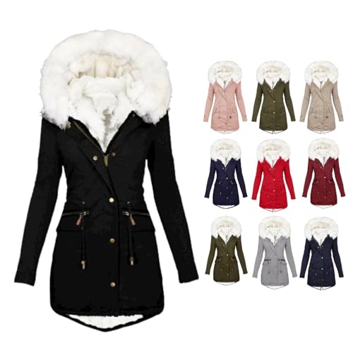 AACH Damen Winterparka Winter Jacke Flauschige Parka Lang Mantel Winterjacke Warm Gefüttert Wintermantel Grosse Grössen Kapuzenjacke Basic Bequem Jacken Elastische Taille Overcoat von AACH