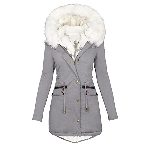 AACH Damen Winterparka Winter Warm Winterjacke mit Tasche Mantel Outdoor Parka Fell Kragen Daunenmantel Dicke Warm Kunstfellkragen Elegant Warme Kapuzenmantel Flauschige Weich Jacke von AACH