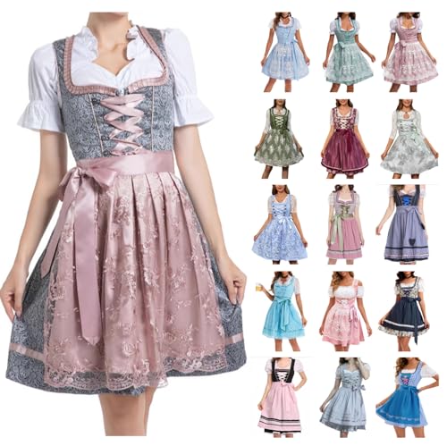 AACH Dirndl Damen Midi Trachtenkleid Trachtenmode Dirndlkleider Trachtenrock Spitze Swing Kleid Traditionelles Halloween Kleider für Karneval Oktoberfest Party Kostüm Besondere Anlässe von AACH