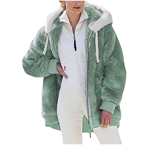 AACH Fleece Mantel für Damen Plüschjacke Warme Kapuzenjacke Reißverschluss mit Kapuze Plüschmantel Winter Verdicken Wintermantel Flauschige Elegant Teddyjacke Thermo Fleece Fleecejacke von AACH