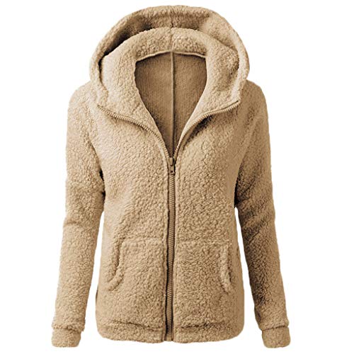 AACH Fleecejacke Damen mit Kapuze Plüschjacke Große Größen Fleecemantel Thermo Fleece Teddymantel Mode Lässig Plüschmantel Plüsch Fleece Jacke Winterjacke mit Reißverschluss Mantel von AACH