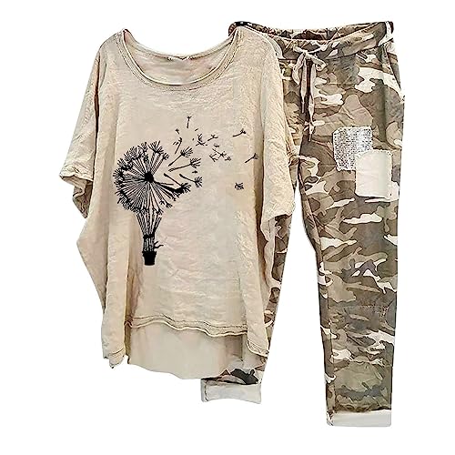 AACH Hausanzug Damen Sommer Outfits Kurzarm Lässig T-Shirt und Leicht Hose Tracksuit 2 Teiler Große Größe Freizeitanzug Baggy Jogginganzug Schickes Sport Lounge Set Elegant Loungewear (Schwarz, 5XL) von AACH