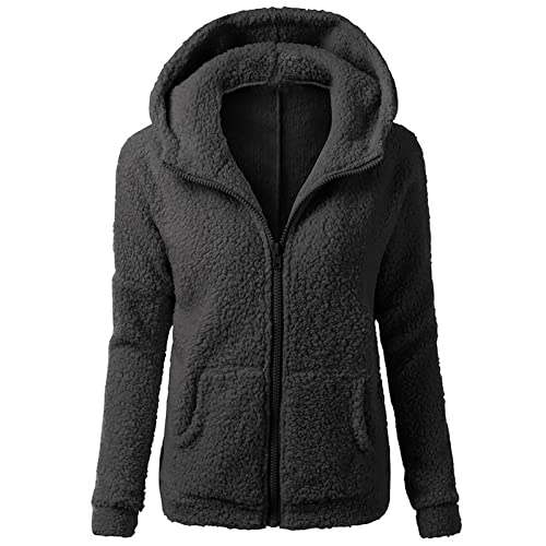 AACH Hoodie Damen Oversize PlüSchjacke Warm Fleecemantel mit Reißverschluss Plüschmantel LäSsige Teddyjacke Flauschig Warme Wintermantel Winter Dickes Kapuzenjacke mit Taschen Mantel von AACH